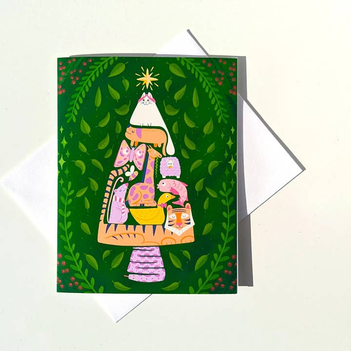 Animal Christmas Tree - Holiday Greeting Card for wholesale by Ham Eye Am