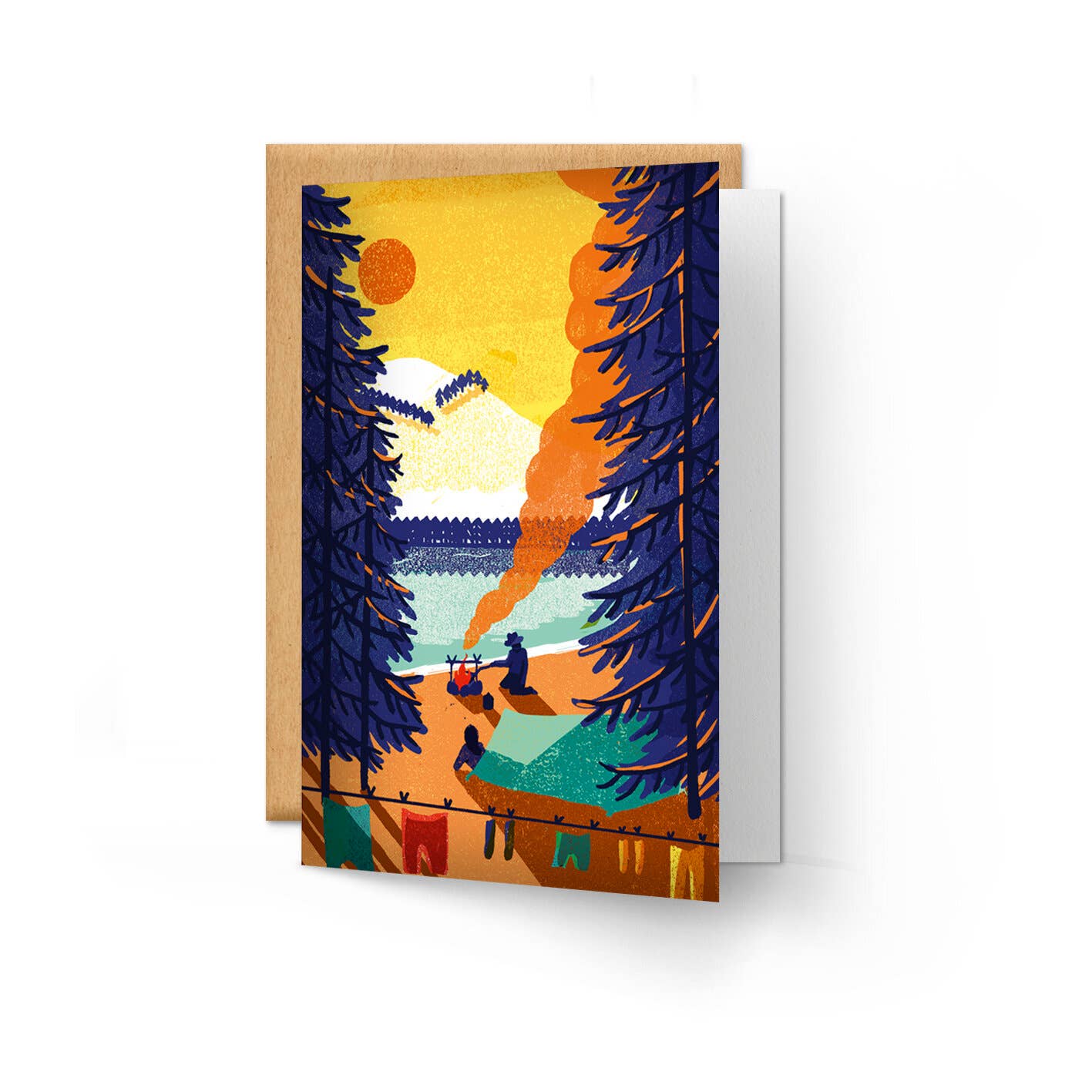 Haskett Prints - Wholesale Everyday Greeting Card - Camping Forest Purple Lake Sunset Campfire Tent Mountains