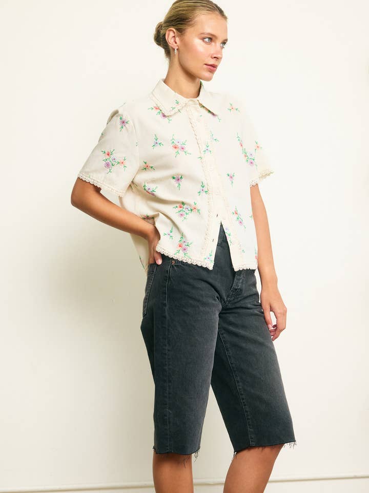 DEEP CREAM Embroidered Shirt - RT1134 for wholesale on Faire