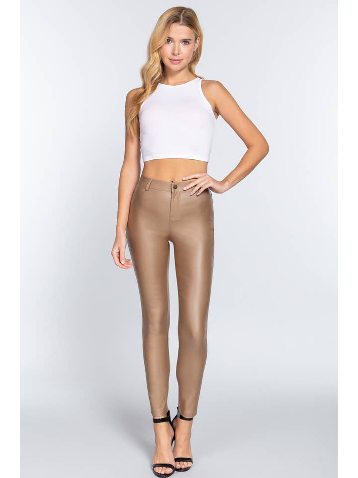 Active Basic | Active USA - Wholesale Pants - Women's - Pu Faux Leather Coated Long Pants 3