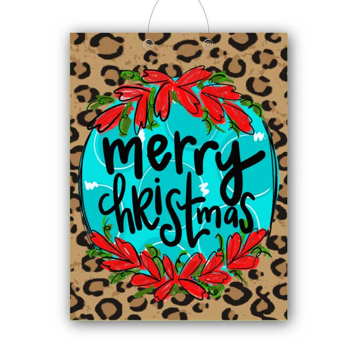 Merry Christmas Cheetah Door Hanger for wholesale by Baxter & Me