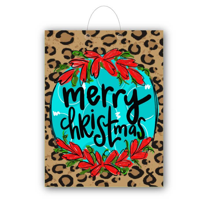 Baxter & Me - Wholesale Door Hanger - Merry Christmas Cheetah Door Hanger