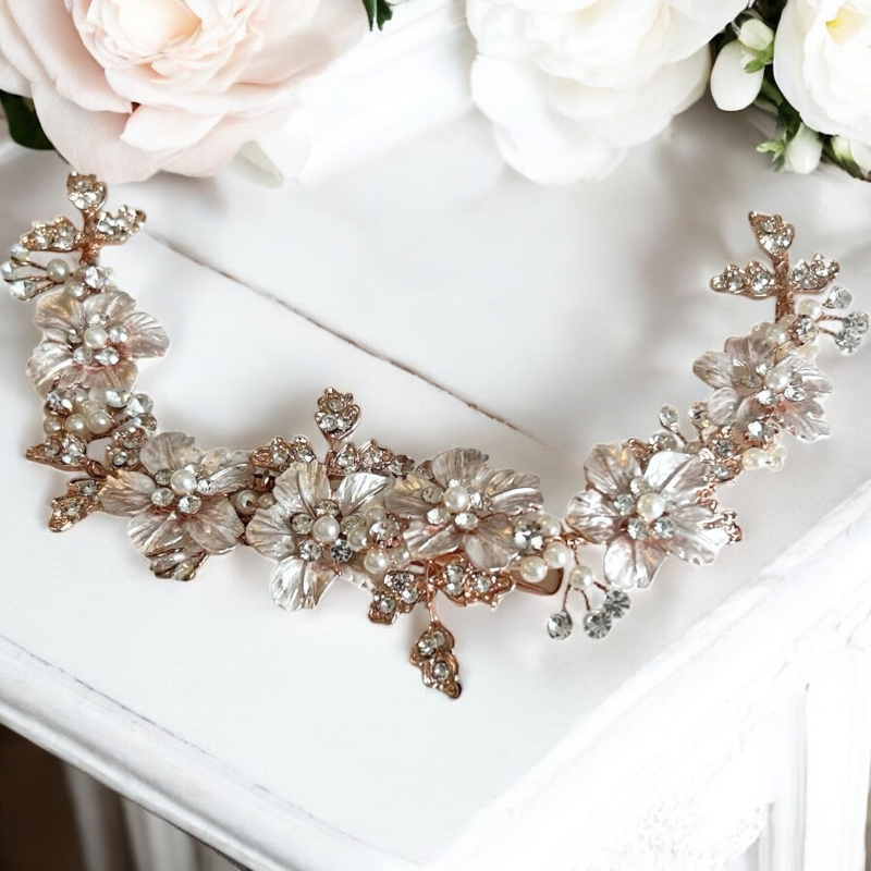 Athena Bridal Jewellery – wholesale Fashion headband – women's – ATHENA - FLORAL ROMANCE EXQUISITE HEADPIECE - PINK HP2274