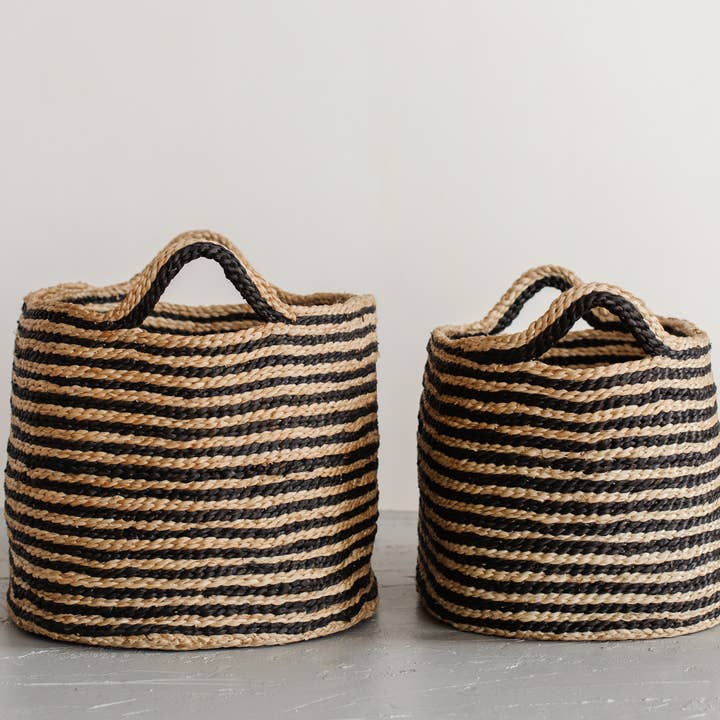 Will & Atlas – Cesta por atacado – Cesto Oval com pega, juta - riscado5