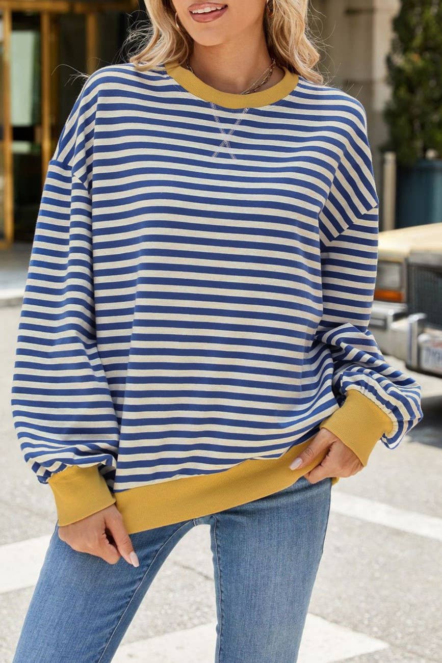 Rosa Clothing - Wholesale Sweatshirt - Women's - Classic Striped Oversized Crewneck Sweatshirt9