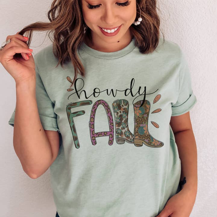 Western Howdy Fall Autumn Vibes Cowboy Boots Graphic Tee for wholesale by Par.tees by Party On!