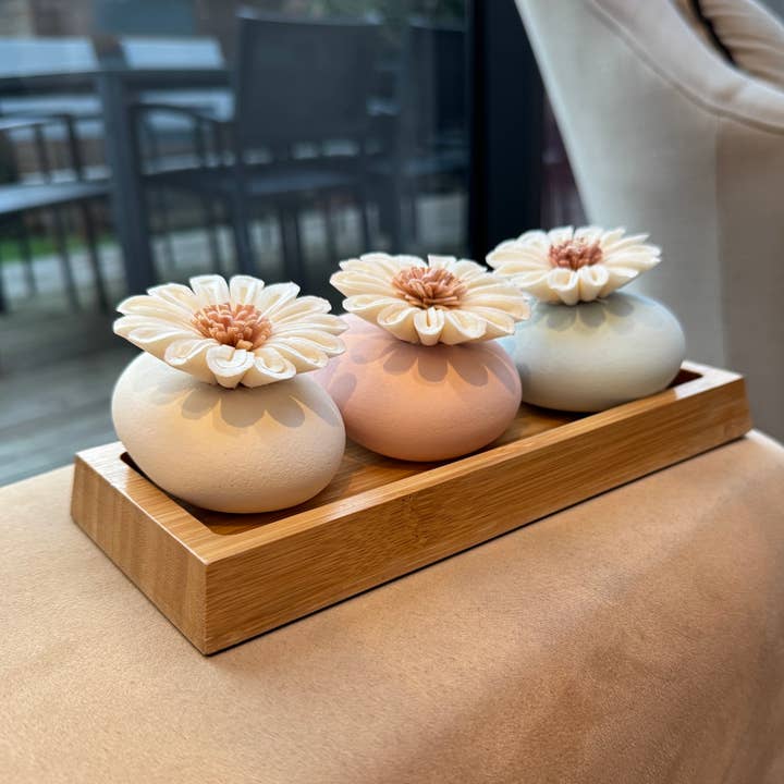 Set of 3 Ceramic/Sola Lombok Fragrance Diffuser Vases for wholesale by Anoq