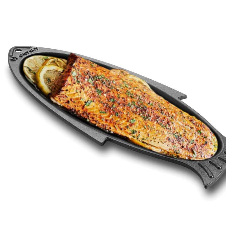 Fox Run Brands - Wholesale Grill Pan/Griddle - Outset Cast Iron Fish Grill and Serving Pan, 19" x 7" x 1"0