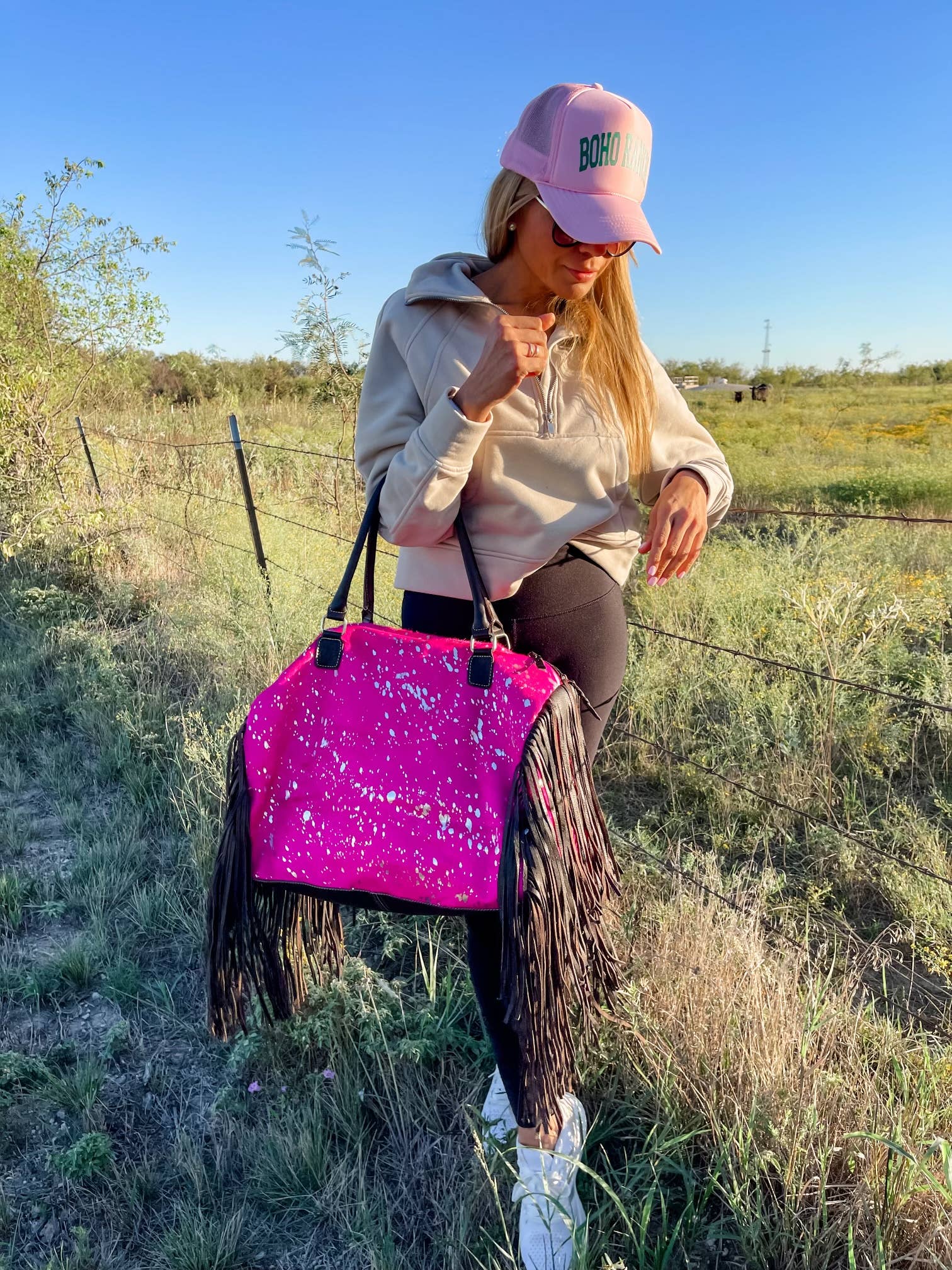 Boho Ranch Shop - Wholesale Weekender Bag - Women's - XL Duffle Bag - Leather HairOn Cowhide Travel Weekender5