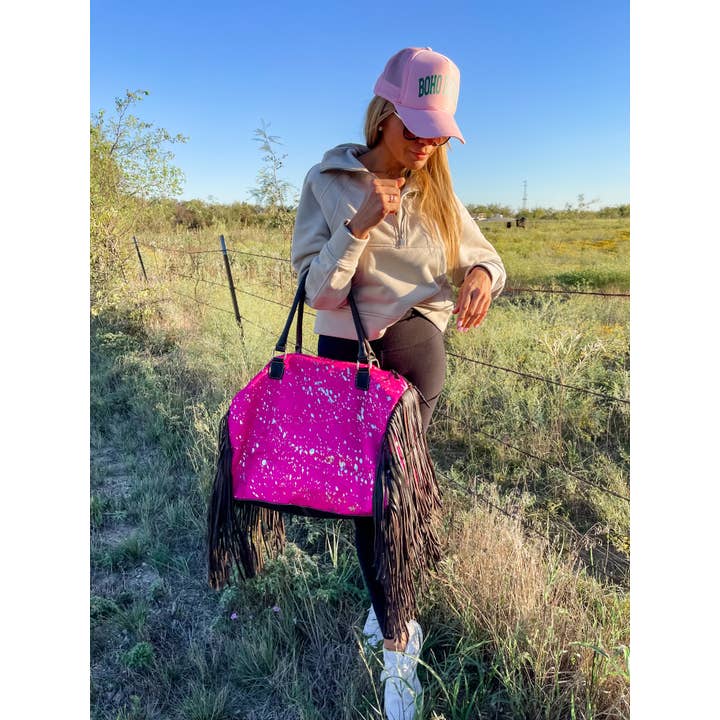 Boho Ranch Shop - Wholesale Weekender Bag - Women's - XL Duffle Bag - Leather HairOn Cowhide Travel Weekender5