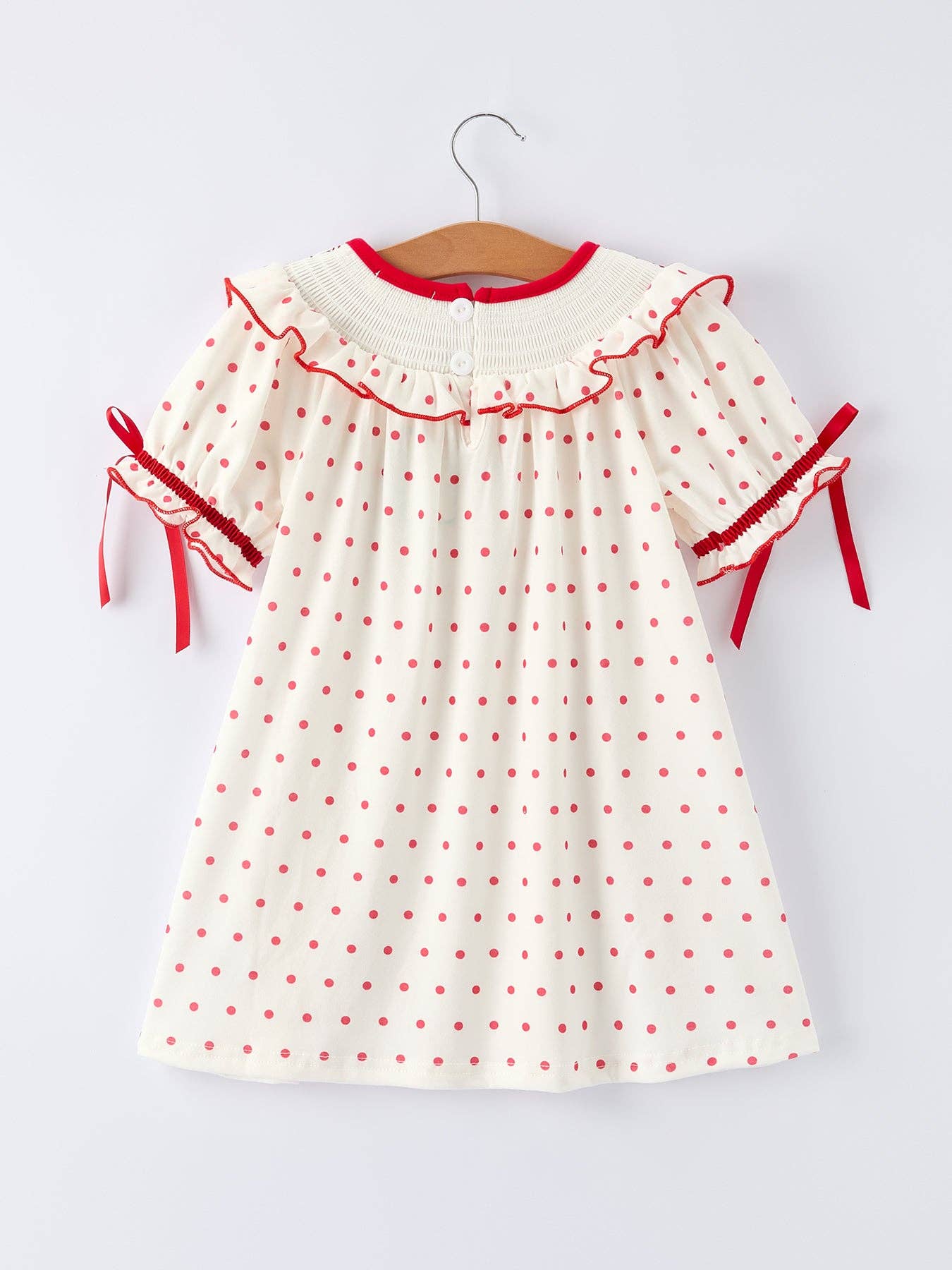 Rylee Faith Designs - Wholesale Dress - Kids - Valentine's Day Polka Dot Girls' Dress with Smocking Embroidery1