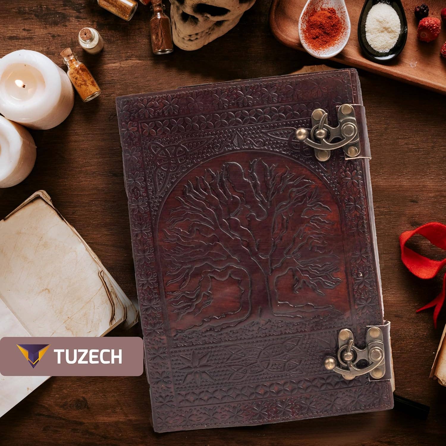 Tuzech Leather - Vente Journal intime - Tuzech grand journal de vie de 600 pages | journal en cuir | carnet de notes grand arbre de vie embossé | carnet d'écriture en cuir | journal en cuir fait main | grimoire en cuir | carnet de croquis en cuir 7 x 10 relié par fil4