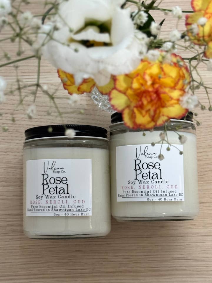Rose Petal Candle for wholesale by Valena Soap Co.