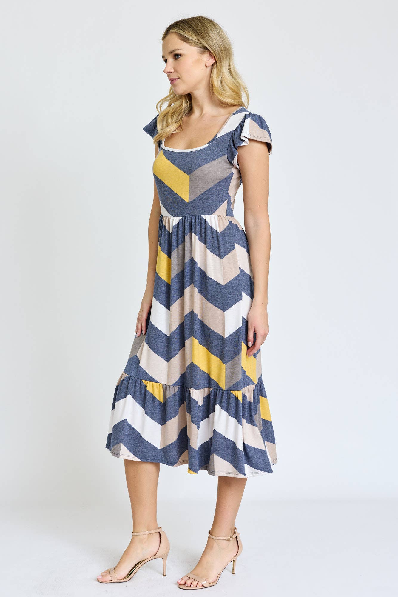 EG fashion - Wholesale Dress - Women's - Flutter Sleeve Ditsy Floral Chevron Sundress7