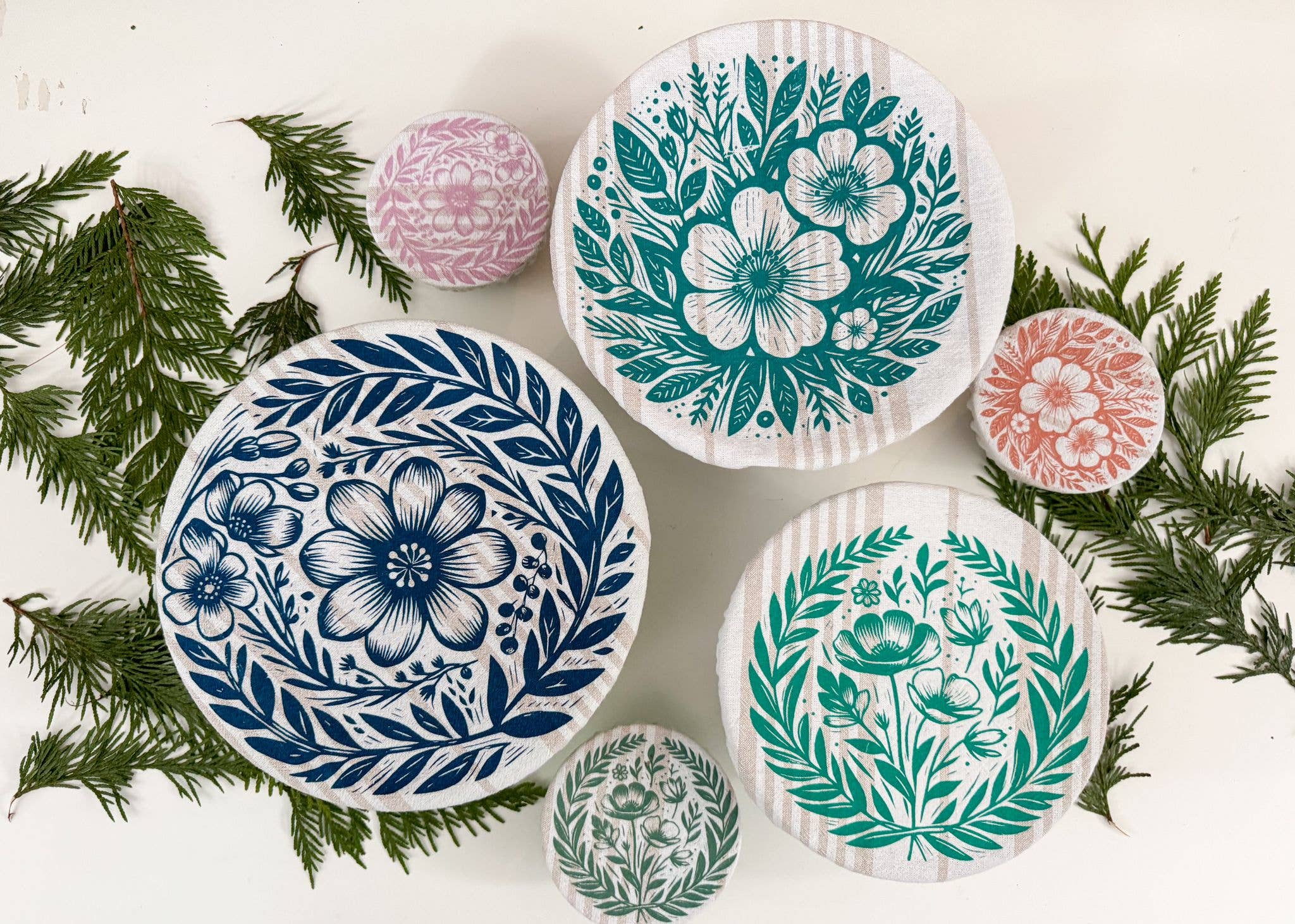 Your Green Kitchen - Vendita all'ingrosso Involucro/sacchetto per alimenti - Copertura per Ciotola / Righe Floreali Blu Navy / XL 12,5' / Conservazione Alimenti1