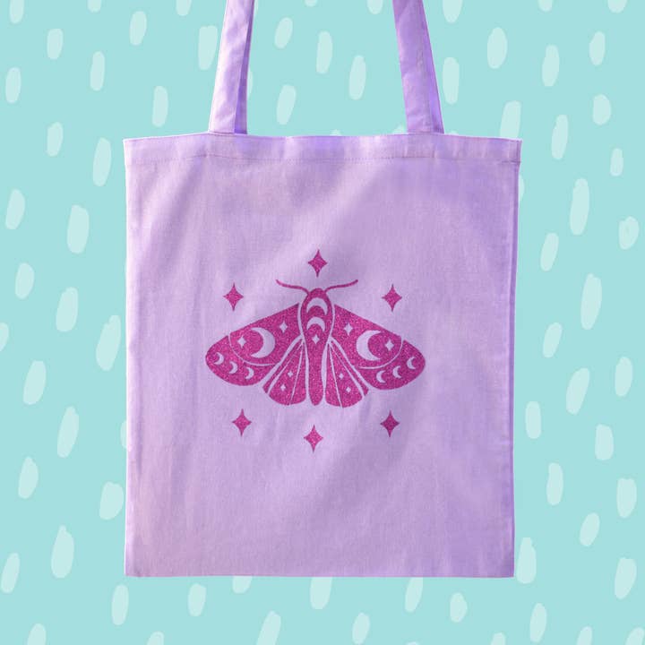 Luna Butterfly Lavender Cotton Tote Bag for wholesale by Soul Queen Art Co.