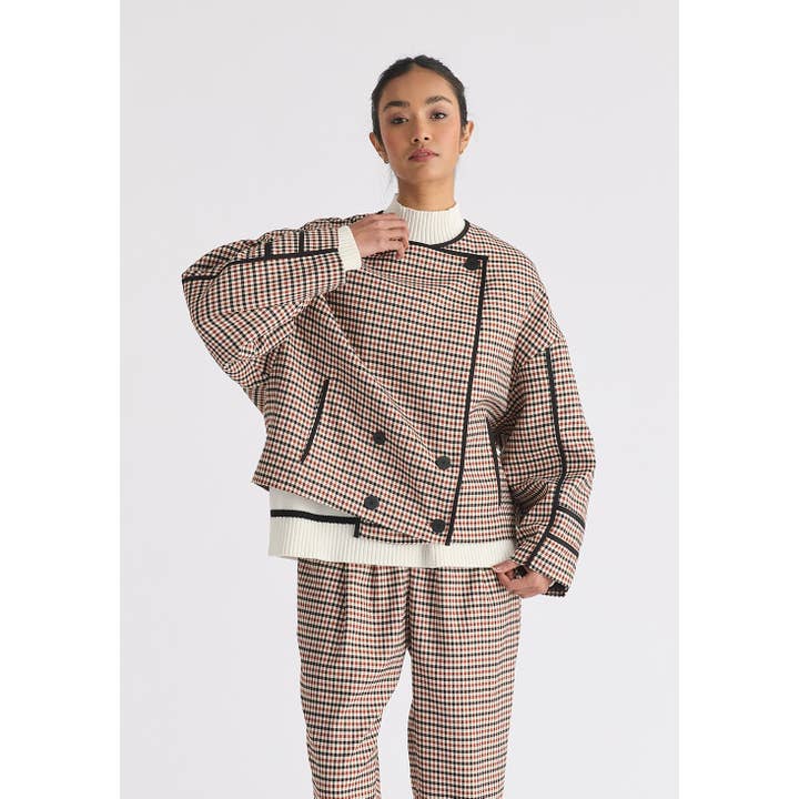 Double Breasted Check Jacket with Matching Scarf for wholesale by Paisie