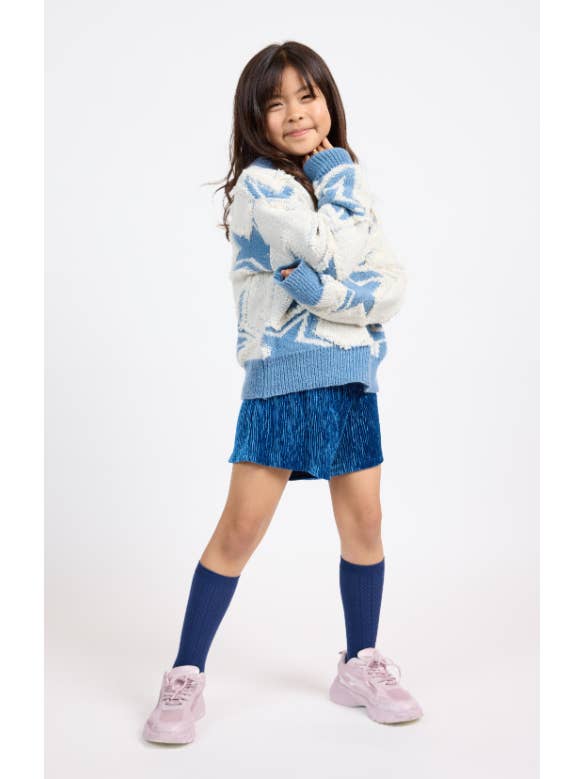 Sadie & Sage - Wholesale Knit Sweater - Kids - Tween Show Time Star Intarsia Sweater: IVORY BLUE2