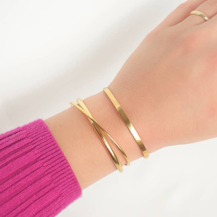 18k Gold Cuff Bracelets - X Cuff Bracelet - Bar Open Bangle for wholesale by Blueyejewelry