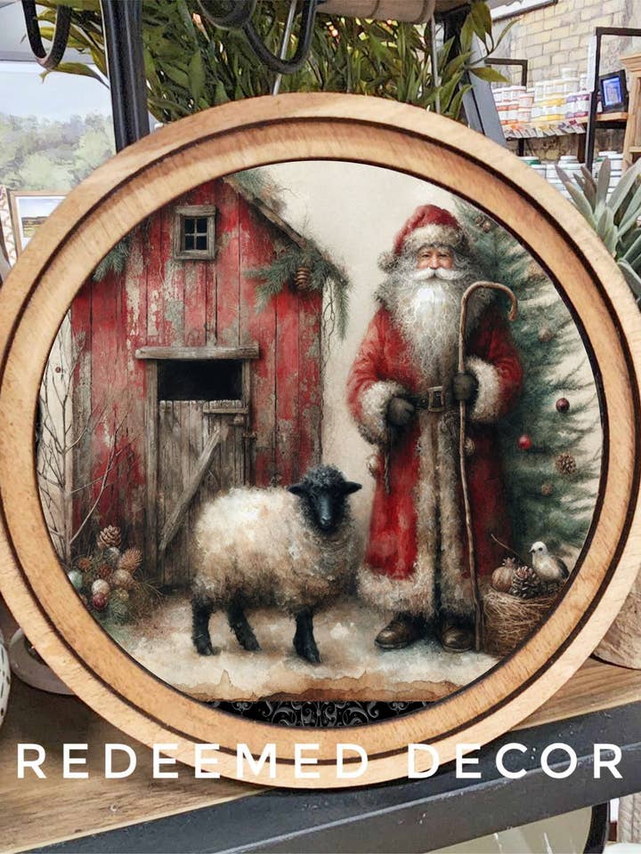 Babbo Natale Sheep, rotondo, 20,3 cm   per la vendita all'ingrosso da parte di Redeemed Decor