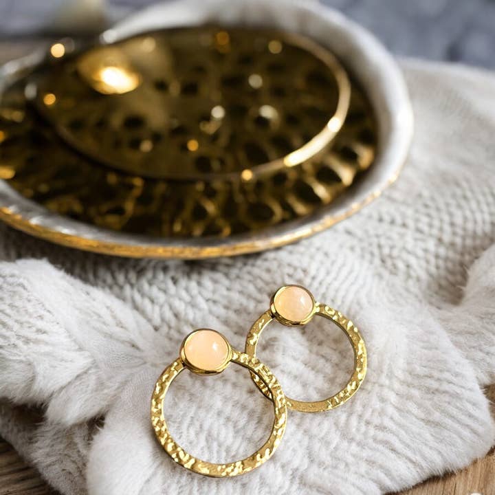 TOURMALYN - Wholesale Hoop Earrings - “BRIGITTE” stainless steel Rose Quartz earrings1