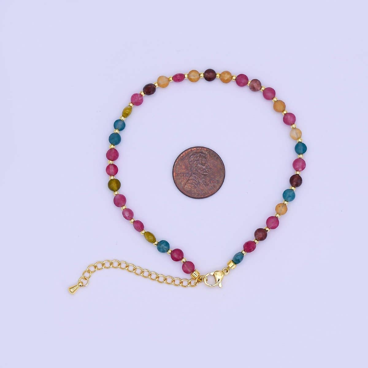 Aim Eternal - Wholesale Beaded Bracelet - 24K Gold Filled 4.5mm Multicolor Natural Gemstone Round Bead 8.5 Inch Bracelet Anklet | WA-31522