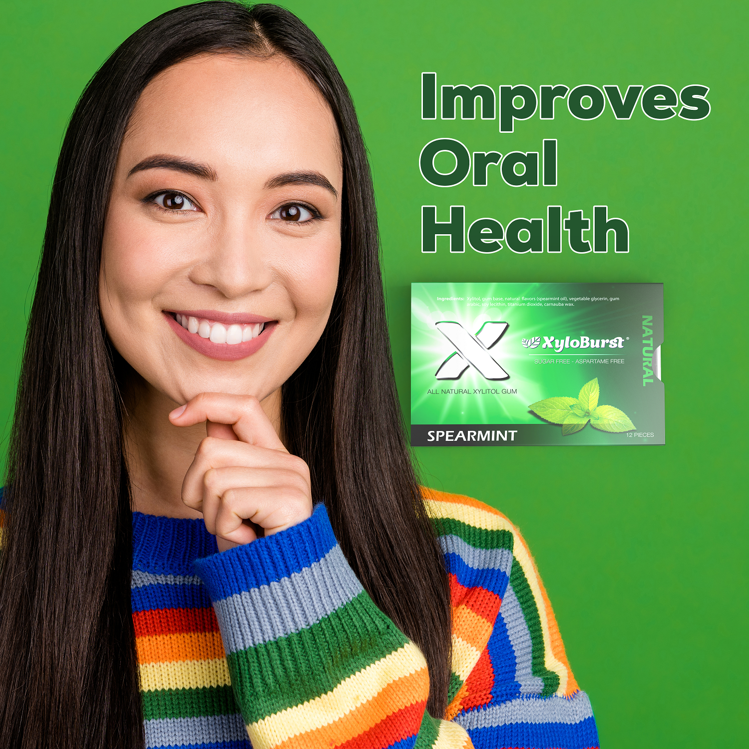 Focus Nutrition - Wholesale Chewing Gum - XyloBurst Spearmint Gum Blister Pack (Tray of 12 Cards)6