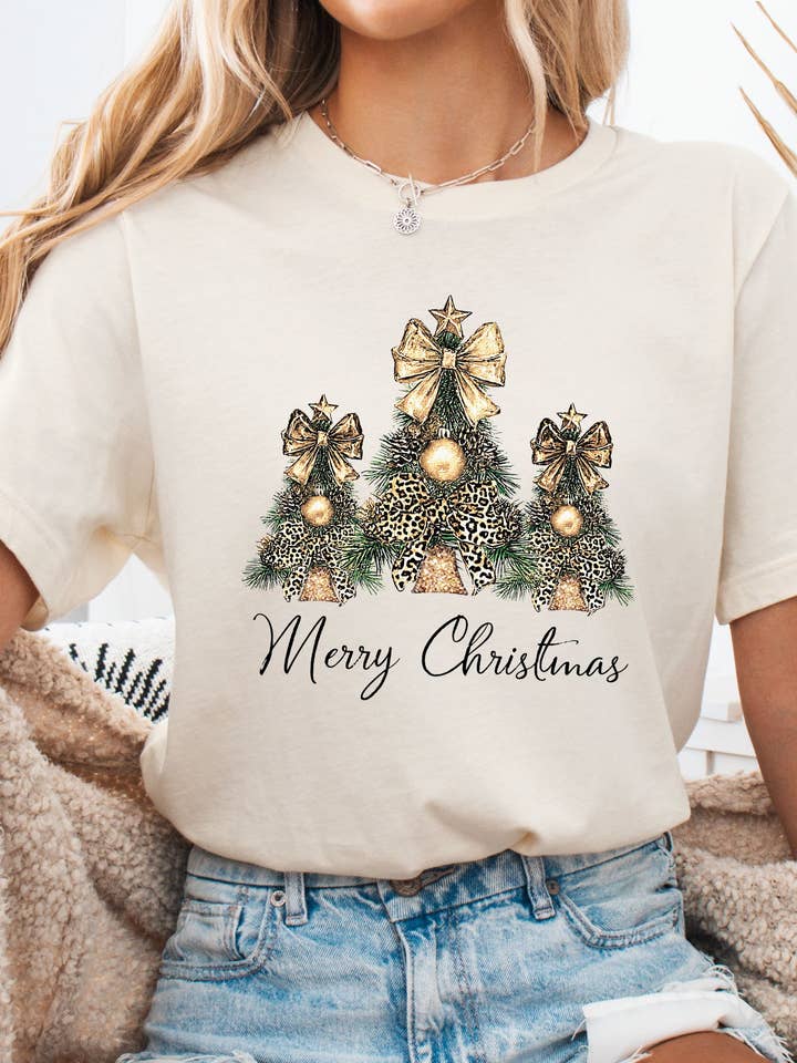 Leopard Print Christmas Trees Tshirt for wholesale by Midday USA