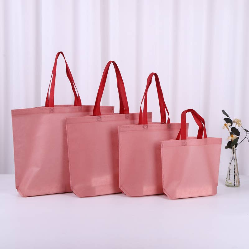 ByHome - Wholesale Gift Bag - 50pcs, 4 Sizes Pink Non-woven Gift bag with Rose Red Handle0