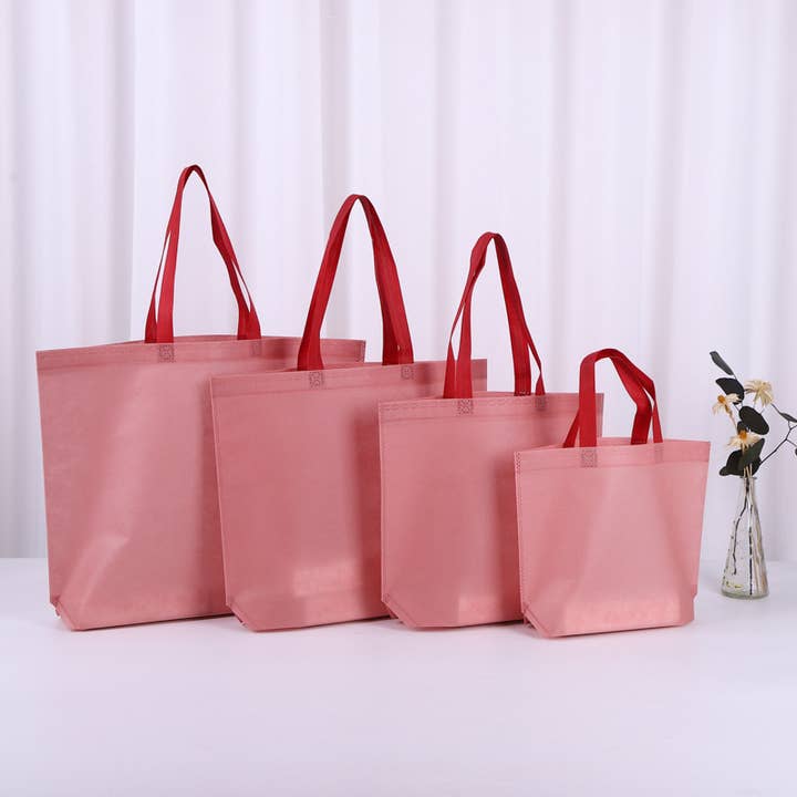 ByHome - Wholesale Gift Bag - 50pcs, 4 Sizes Pink Non-woven Gift bag with Rose Red Handle