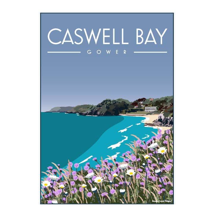 Caswell Bay, Gower | Vintage/Art Deco style posterAveton Gif for wholesale by Jennifer Cooper Designs