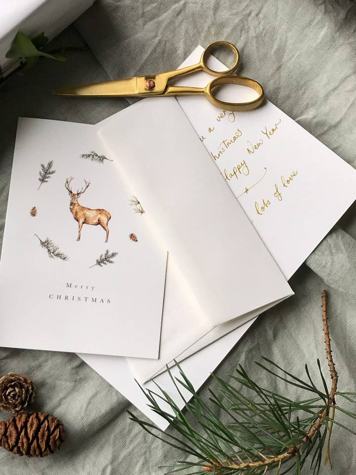 Botanisk lövverk Hjort Julkort för wholesale av Annie Brougham Paper Goods.