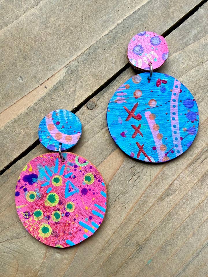 No. 94 | faux leather mismatched hand painted dangle earring for wholesale by enika