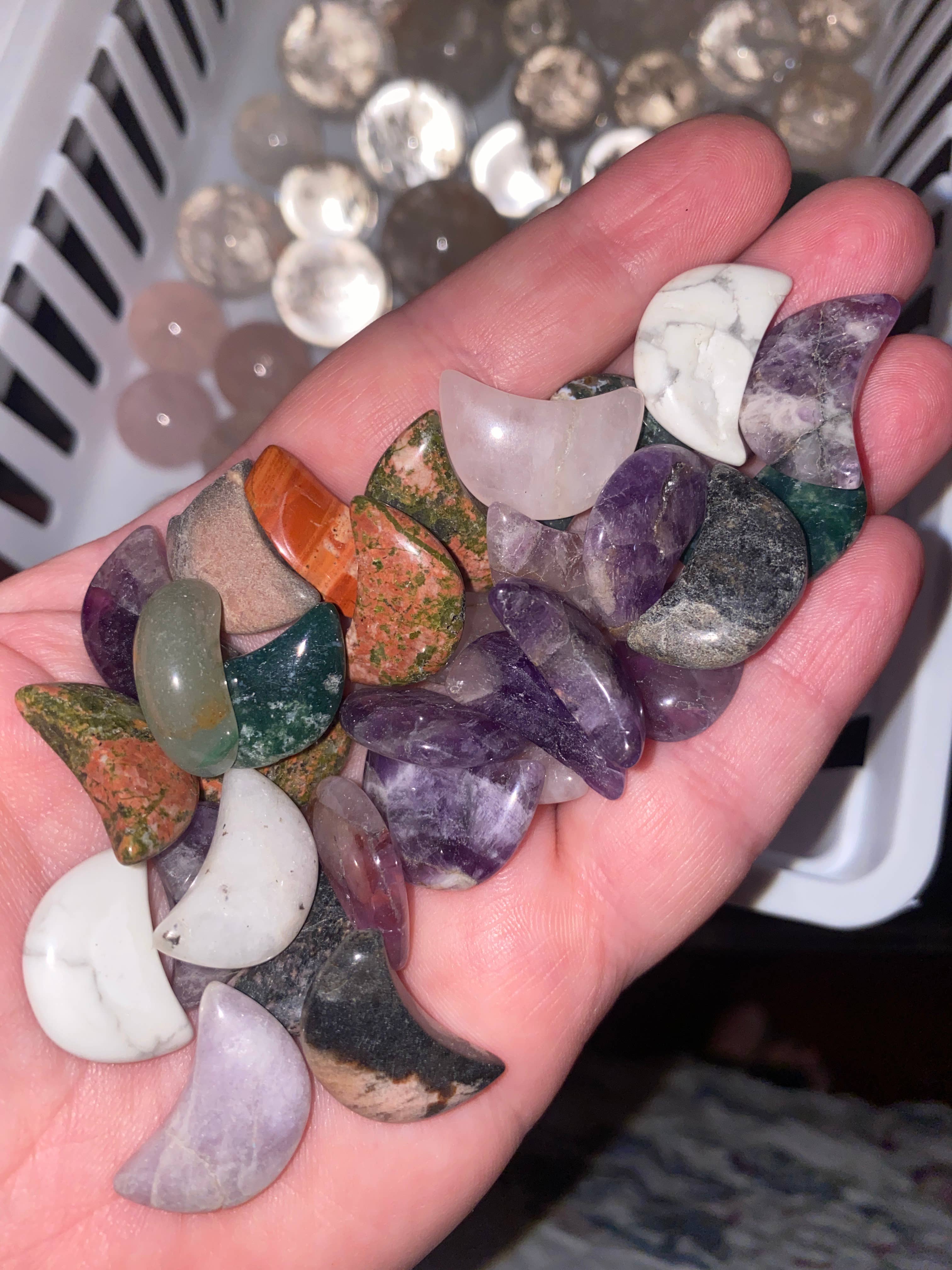 Moon River Designs - Wholesale Spiritual Stone/Crystal - Mini  Mystery Crystal Half Moons Crystal Moons 
0