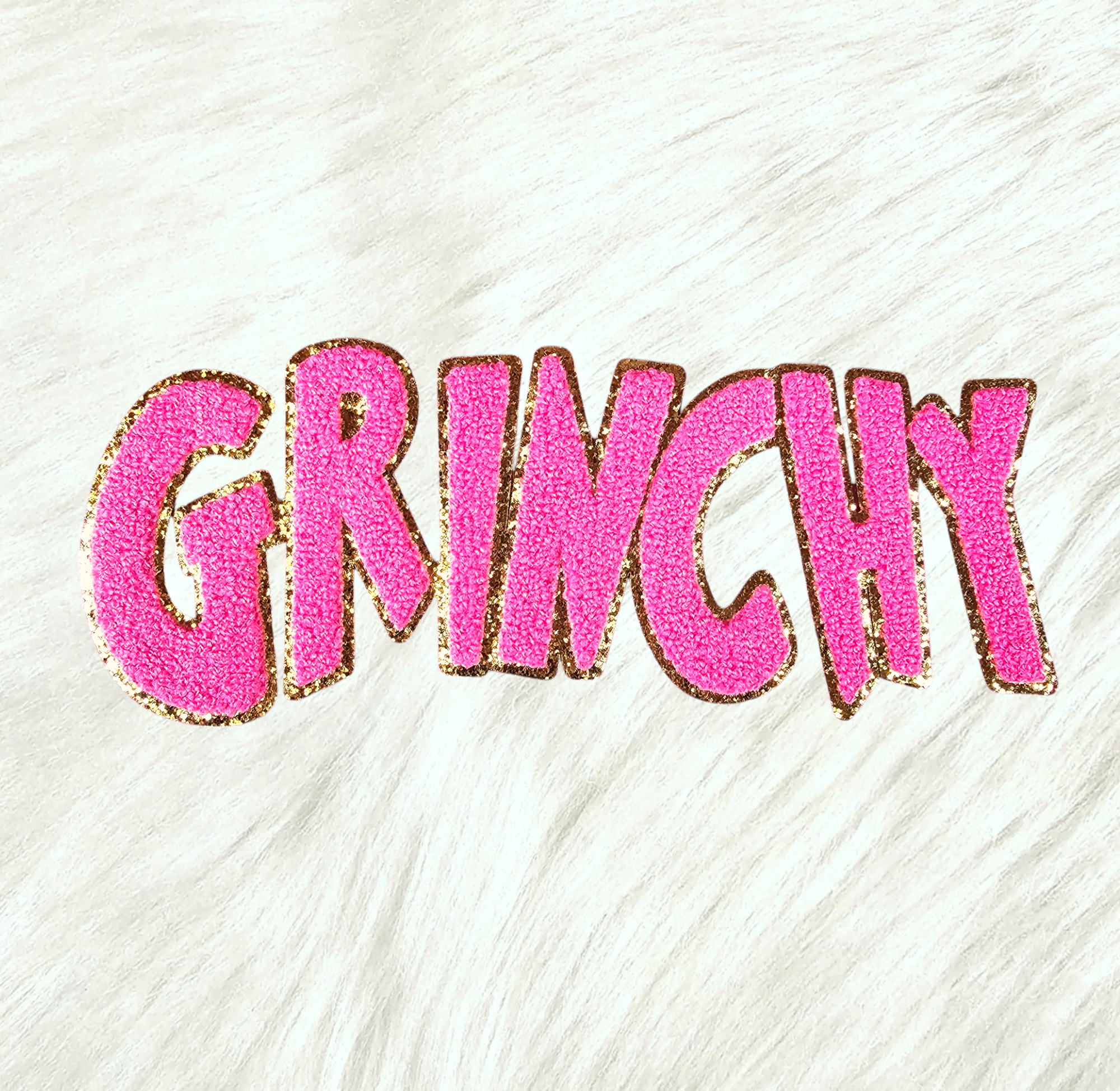 Scratch Decor - Wholesale Patch - Grinchy Word Chenille Gold Glitter Iron-on Patch10