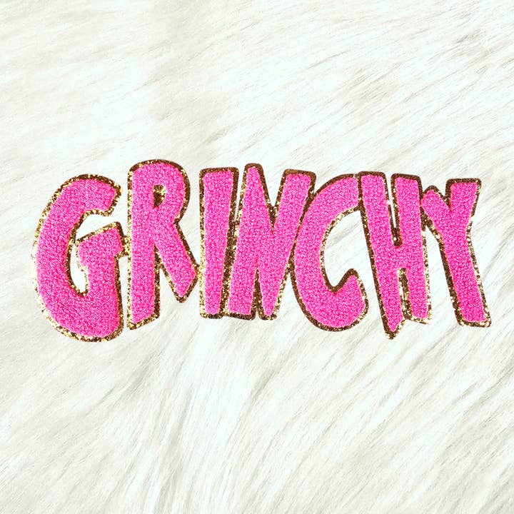 Scratch Decor - Wholesale Patch - Grinchy Word Chenille Gold Glitter Iron-on Patch10