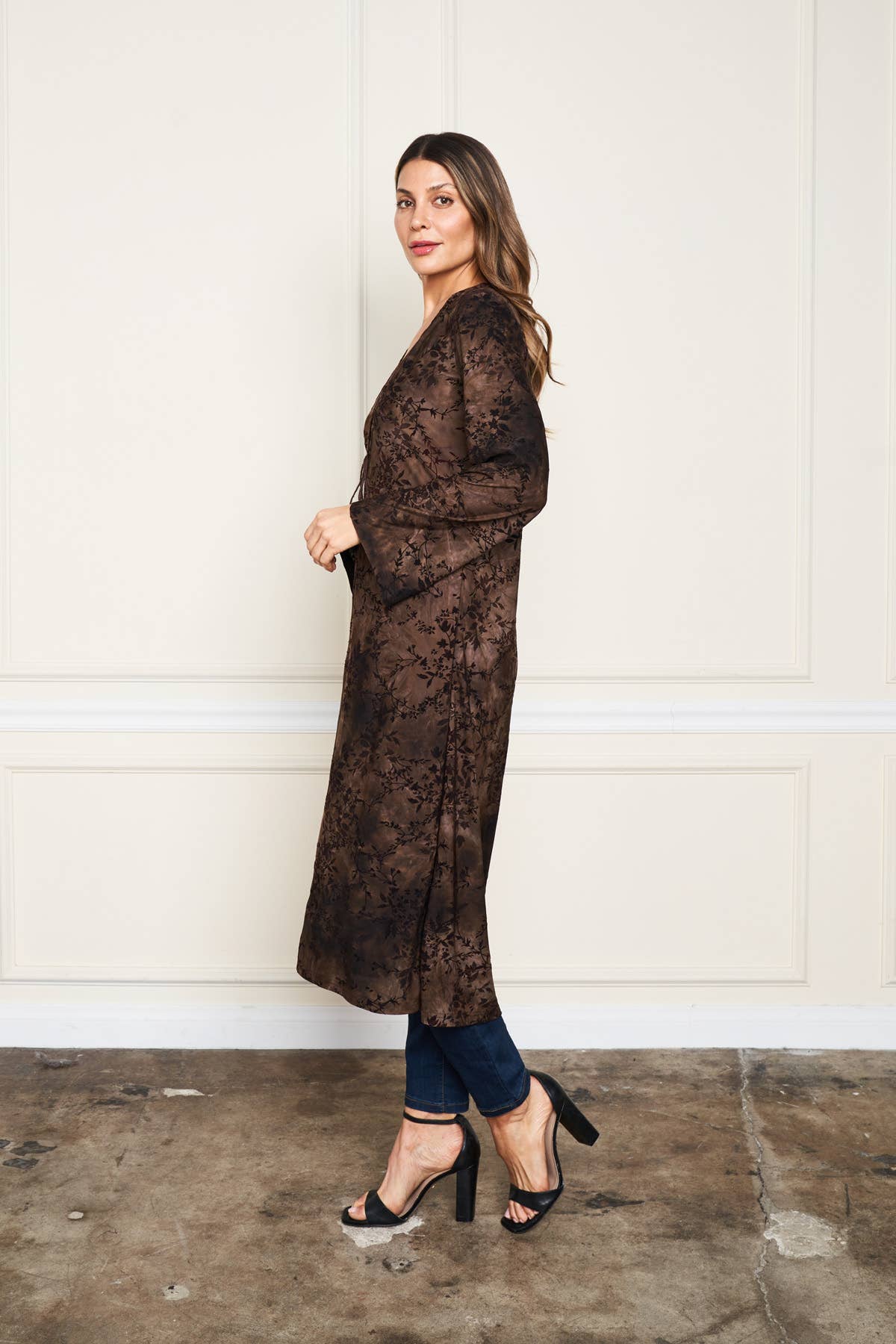 Paparazzi - Wholesale Kimono - Women's - 5705-MAK Flocked ITY Kimono w/ Tie Front2