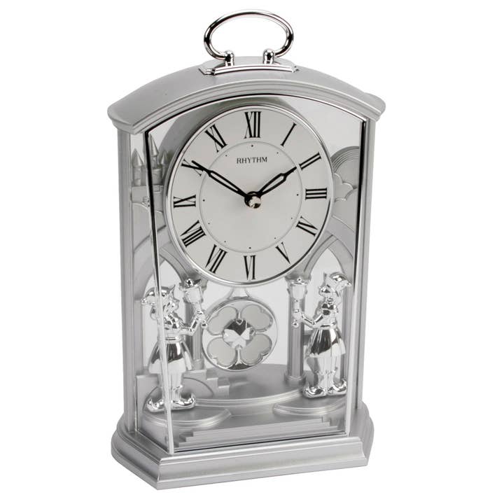 Rhythm Cont Mantel Clock See Thru with Handle Silver for wholesale by WIDDOP and Co.