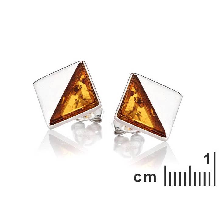 Square amber cognac triangle earrings, sterling silver for wholesale on Faire1