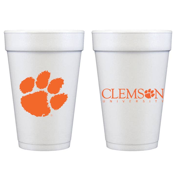 Two Funny Girls - Wholesale Disposable Cup - Foam Cup - Clemson University/Tiger Paw (10 ct bag)
