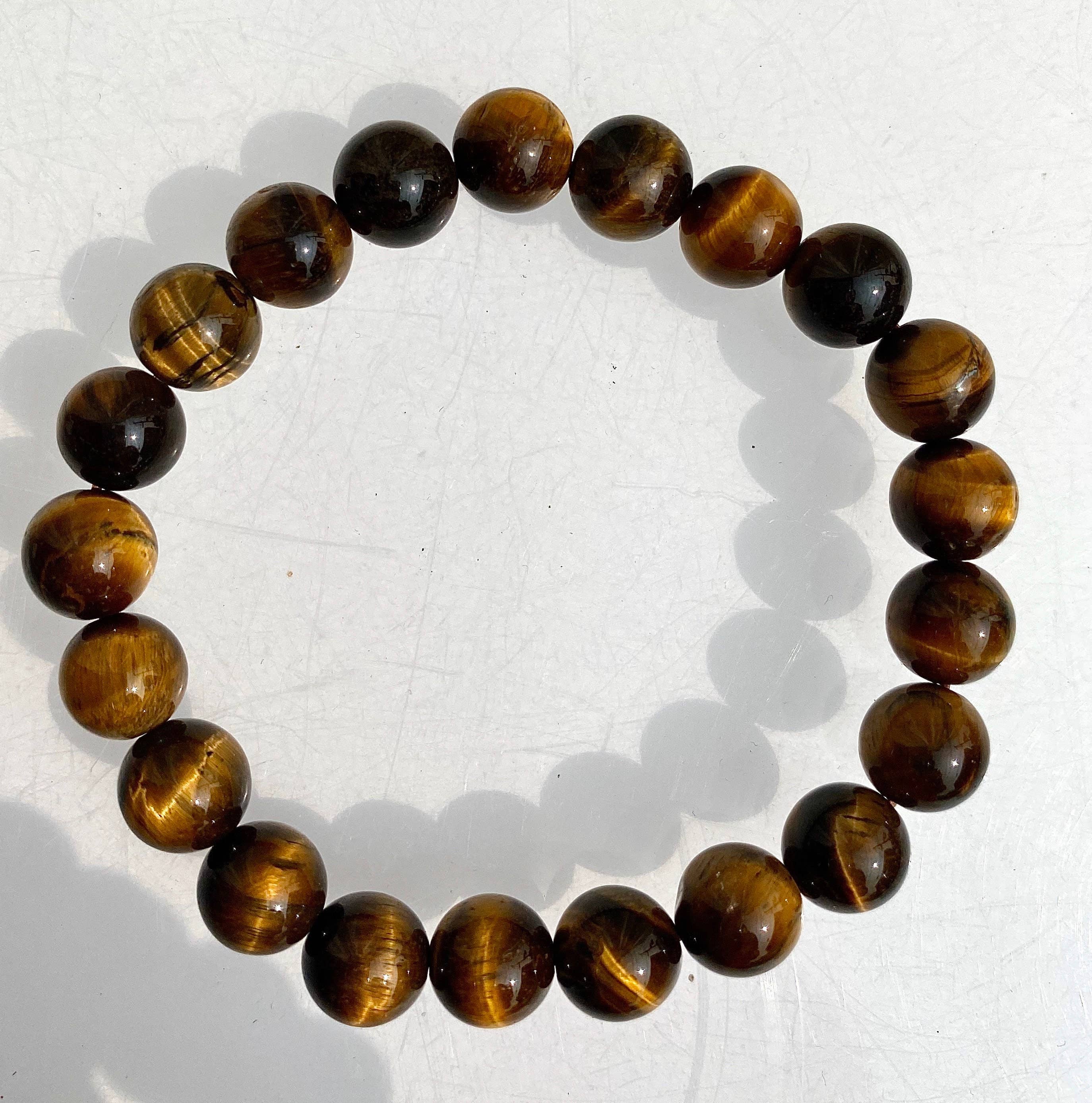 KayleeNYC - Vente Bracelet de perles - Bracelet extensible en cristal de guérison Œil de Tigre naturel 10 mm 8"3