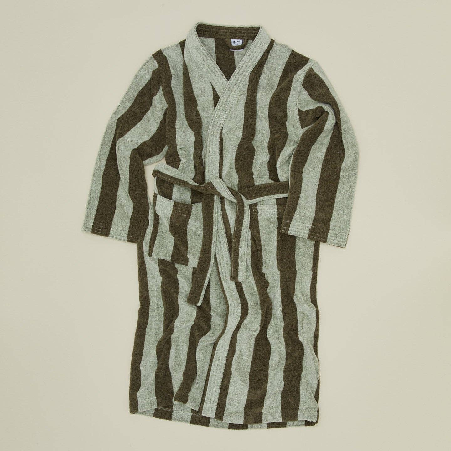 Hawkins New York - Wholesale Robe - Unisex - Simple Striped Terry Bathrobe- Olive/Sage3