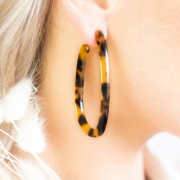 Dark Tortoiseshell Large U Shaped Hoop Earrings for wholesale by Amber & Orange