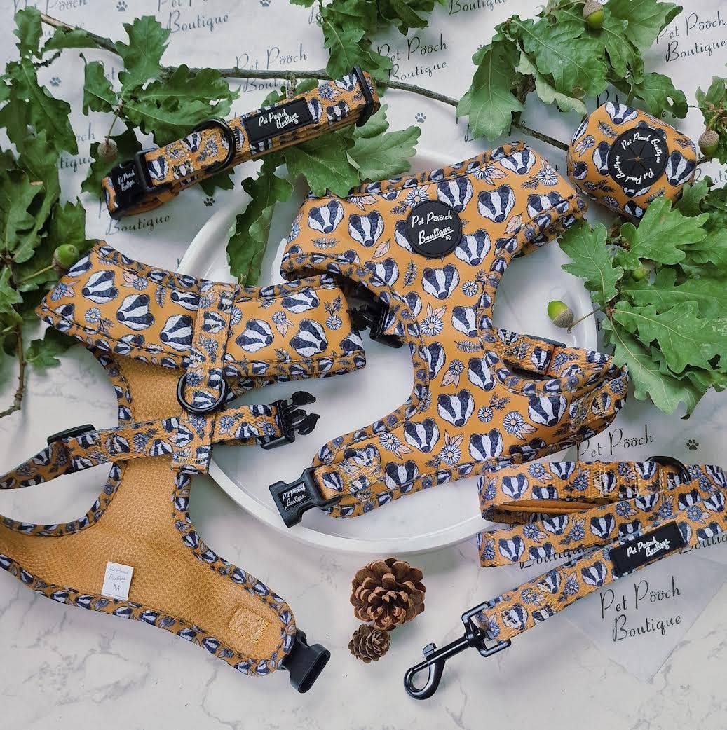 Pet Pooch Boutique – wholesale Pet harness – Dog – Woodland Badger Puppy Dog Harness (Autumn/mustard yellow)12