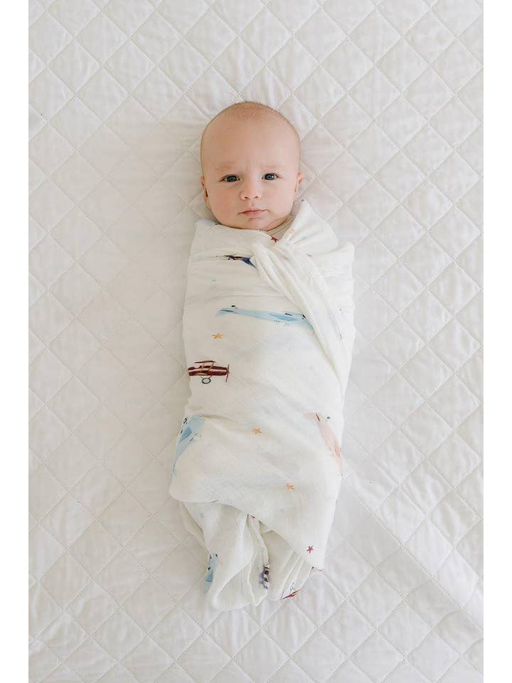 Harp Angel Boutique - Wholesale Swaddle - Baby - Vintage Airplanes Muslin Swaddle Blanket1