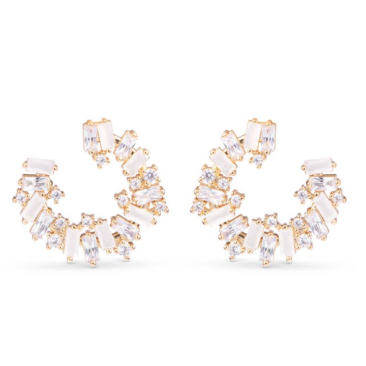 Opaque and Clear CZ Open Circle Earrings -  Gold for wholesale by Amanda Blu