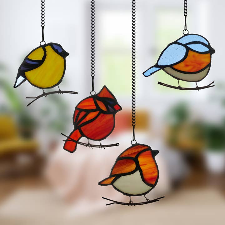 River of Goods - Wholesale Suncatcher - 4.5"H Bird Quartet Stained Glass Window Panel Set