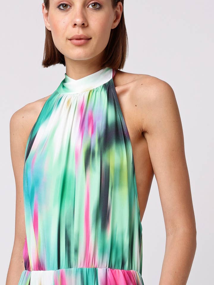 ANGELEYE – wholesale Jumpsuit – Women's – Halterneck Jumpsuit With Elasticated Waist In Brush Stroke Print2