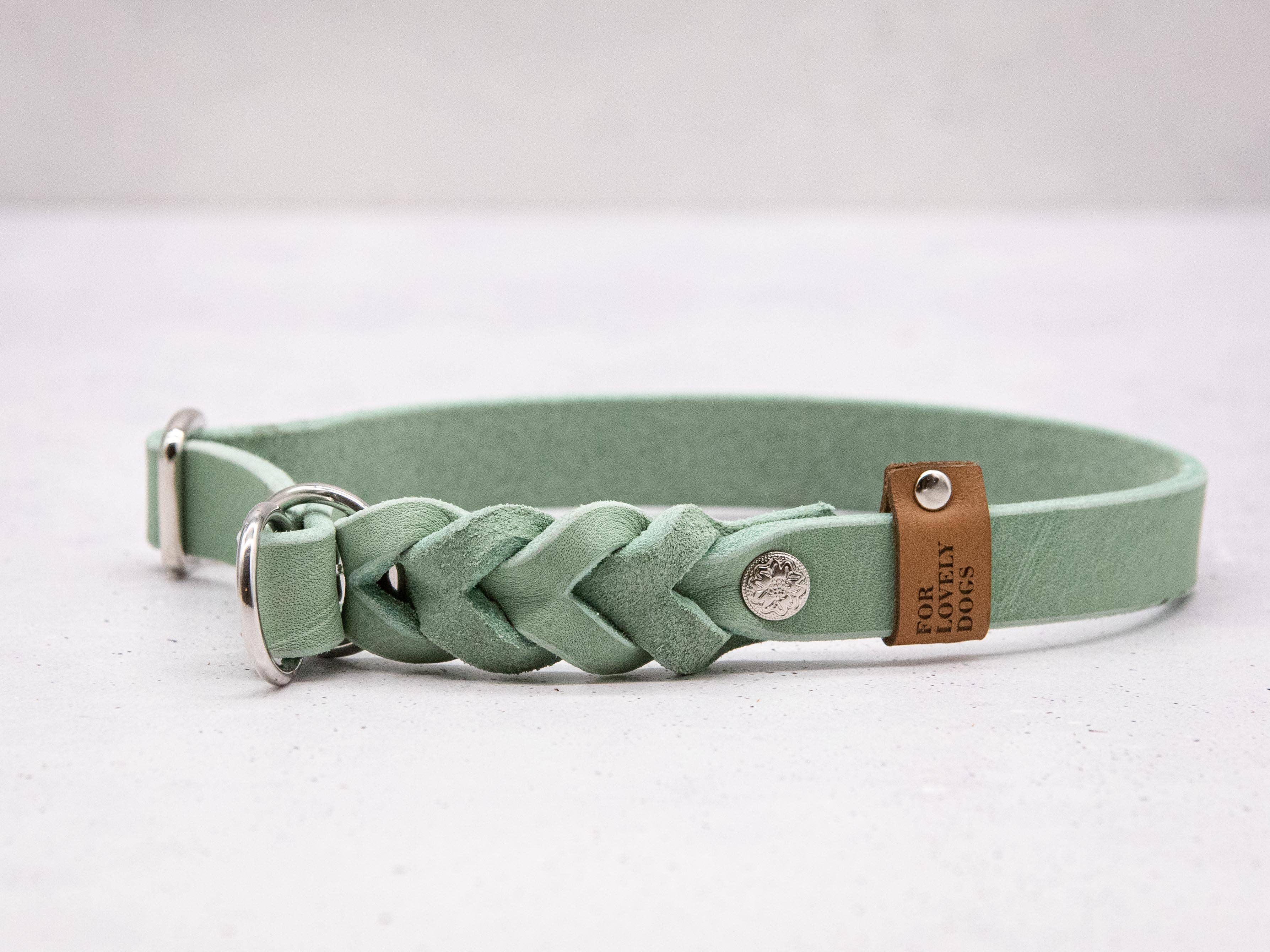 FOR LOVELY DOGS / Linda Jansen – coleira - Cão por atacado – Coleira de couro verde-menta3