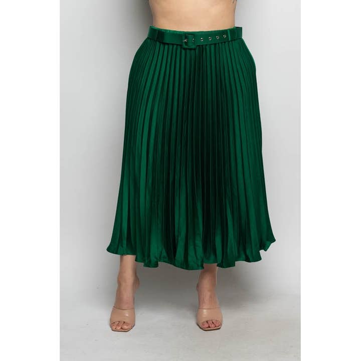 JUPE MIDI PLISSÉE ET CEINTURÉE EN SATIN GRANDE TAILLE pour la vente par Curve Market